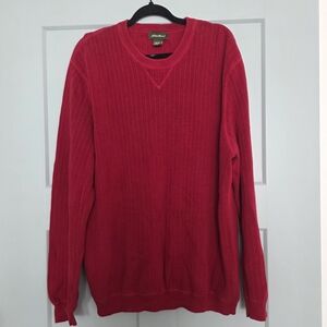 Vintage Eddie Bauer Cotton Sweater XL Red Rib Knit 90s Classic Crewneck